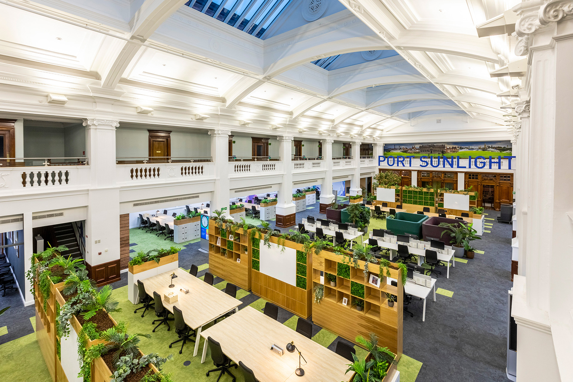 South Wing with desks, plants and comfy seats